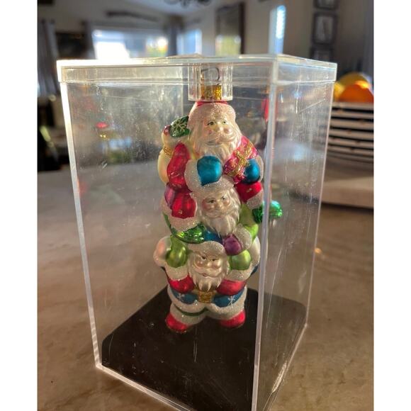 Vintage handcrafted blown glass triple Santa’s ornament new in box 2004 - Picture 8 of 11